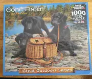 SEALED Discontinued 1000 Pc Gone Fishin’ White Mountain Puzzle Black Labs