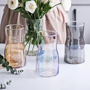 漸變寬口小花瓶 簡約家居客廳擺件 簡約ins風 電鍍彩色玻璃花瓶 水培鮮花清新餐桌擺件