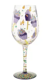 Lolita Tiny Birthday Bites Wine Glass Cake Pop Candles Hand Painted NIB 15oz 9”H