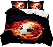 Eveone Football Duvet Cover Quilt Cover Single/Double/Queen/King Size Bed Sheets Pillowcase Set Sports World Cup Soccer Cuju Ball Games Microfiber Quilt Cover Bedding 2/3/4PCS (Queen-210*210cm-3pcs,1)