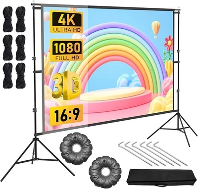 Aumerage Projector Screen with Stand, Outdoor Indoor 120 Inch Projection Scre...