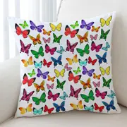 White Back Full of Vivid Colored Butterflies Cushion Cover