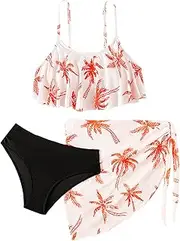 [Pottonroom] Girls Swimsuit 3 Piece Print Bikini Set 7-16Y