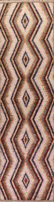 Hand-Knotted Wool Moroccan Runner Rug 3x13 Geometric Oriental Hallway Carpet