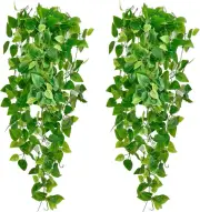 Fake Hanging Plants(2pcs) for Room Decor, Artificial Ivy Vines Greenery Green