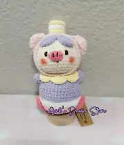 Handmade Crochet Toy Crochet Doll Macaron Piggy with Display Holder