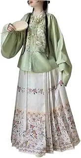 [HeeDz] Hanfu White Lotus Pattern Mandarin Collar Short Coat with Pipa Sleeves and Horse Face Skirt for Autumn and Winter