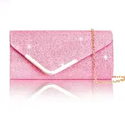 Clutch Purses for Women, Shiny Sequin Envelope Clutch Evening Bag with Pink