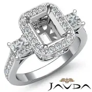 3 Stone Emerald Princess Pave Set Diamond Engagement Ring 18k White Gold 1.1 Ctw