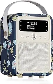 Laura Ashley Portable DAB Radio Alarm Clock Bedside - VQ Monty Digital FM Radio with Bluetooth - Rechargeable Radio with Speaker, Aux & USB Port - Elveden Navy