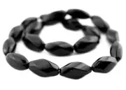 Faceted Onyx Beads 20x10mm Black Oval Gemstone 16”