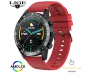 LIGE Bluetooth Call Smart Watch Men Full Touch Screen Sports Fitness Watch Waterproof Heart Rate Steel Band Smartwatch Men - Silicone red