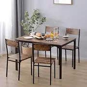 Modern Industrial Dining Table Set with 4 Chairs Retro Wooden Table and Steel Frame Perfect for Kitchen or Dining Room (5 Piece Set)