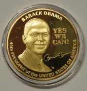 BARRACK OBAMA 44TH PRESIDENT OF THE UNITED STATES GOLD PLATED MEDAL IN CAP