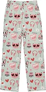 [Caihoyu] Boys Pajamas Pants with Pockets Youth Boys Sweatpants, Valentine Pattern Funny Dogs Love, S