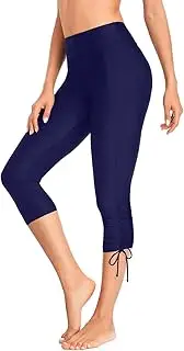 [Holipick] Womens Plus Size Swim Capris High Waisted Swim Pants Drawstring UPF50+ Long Swim Shorts