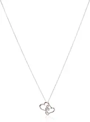 [Amazon Essentials] Sterling Silver Two Tone Double Heart Pendant Necklace Made with Crystal (18") (previously Amazon Collection)