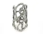 Hammered Adjustable Ring Antique Silver Plated brass 18mm 7.5US inner size 3280