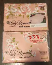 Vtg 1960's Lady Pepperell Twin Pink Daisy Rose Bed Sheet Flat & Fitted Bottom