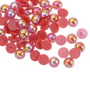 360pcs ABS Half Pearl Beads 8mm Flat Back Imitation Pearl Colorful Red