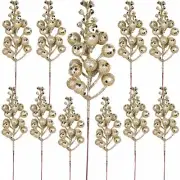 20 Pack Christmas Glitter Berries Stems, 8 Inch Champagne Artificial Berry Ch...