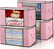 90 L Large Storage Bags, 4 Pack Clothes Storage Bins Foldable Closet Organizers Storage Containers with Reinforced Handle for Clothing, Blanket, Comforters, Bed Sheets, Pillows and Toys