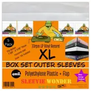 XL Box Set Outer Plastic Sleeves (x5) Strong 4mil + Flap LP Vinyl Record Boxset