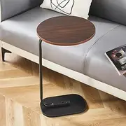 Hbluefat C Shaped End Table, Small Low Coffee Table, Round Side Table, Bedside Snack Table for Home Office, Living Room, Bedroom (Walnut)