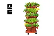 SpringUp 5 Tier Vertical Garden Strawberry Stackable Planters Herbs Petunias Pancy(White,Brick Red)