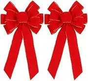 2 Pack Red Christmas Bows Outdoor Decorations,12”x20” Large Christmas Tree Topper Bow, Velvet Wreath Bow with Glitter Gold Edge for Xmas Home Front Door Decor
