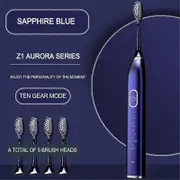 Automatic Sonic Electric Toothbrush 10 Modes USB Rechargeable Ultrasonic Teeth Brush for Adult 5/10pcs Replacement Heads Set BLUE