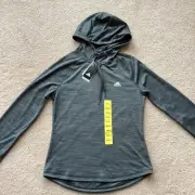 NWT ADIDAS GRAY PULLOVER HOODIE, SIZE SMALL, WOMANS, CLIMALITE FABRIC, NICE