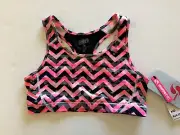 Soffe Sports Bra Mid Impact Pink Black Chevron Print Junior Medium NWT