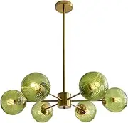 BOKT Green Glass Ball Pendant Light Mid Century Modern Gold 6-Lights Globe Sputnik Chandelier Light Fixture Brushed Brass Chandelier Pendant Light for Kitchen Island Dining Room