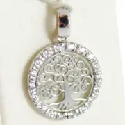 18K WHITE GOLD MINI TREE OF LIFE PENDANT, 0.55 INCHES, ZIRCONIA