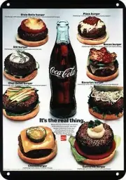 1971 COCA-COLA Coke & Hamburgers & Cheeseburgers DECORATIVE REPLICA METAL SIGN