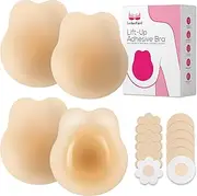 [LEOLAMVAED] Invisible Strapless Bra Push Up, Ultra-Thin Silicone Sticky Bra for Women, Backless Bra Adhesive Bra for Backless Strapless Dress, Pasties Nipple Covers with Lift - 2 Pairs