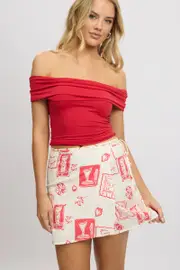 White Abstract Wrap Skirt High Rise Mini Linen Blend - Size 6XXS, Women's A Line Skirt