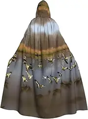 Hunting Flying Wild Ducks Print Hooded Grace Cloak For Women Men Halloween Cosplay Carnival Parties Themed Events, Black