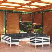 11 Piece Garden Lounge Set with Cushions White Solid Pinewood vidaXL