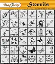 CrafTreat Pack of 36pcs Birds & Butterfly Set Stencils for Painting on Canvas, Wallart, Bullet Journal Notebook and Scrapbook - Reusable 3X3 Size - Stencil for Bedroom Decor - Arts & Crafts Supplies