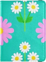 [Amooorous] Lovely Daisy Floral Peach White Teal Leather decorative travel wallet womens passport holder Travel Documents Organizer Protector Wallet Passport Holder Waterproof, lovely daisy floral peach white