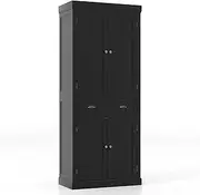 Giantex 183.5 cm Kitchen Pantry Storage Cabinet, Tall Freestanding Cupboard with 4 Doors, Drawer & 4 Adjustable Shelves, Utility Sideboard Buffet Cabinet for Dining Room, Living Room, Hallway (Black)