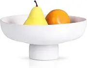 White Decorative Pedestal Bowl - Concrete Fruit Bowl for Kitchen Counter - Modern Pedestal Fruit Bowl - Decorative Bowls for Home Decor - Large Decorative Bowl - Key Bowl for Entry Table - Footed Bowl