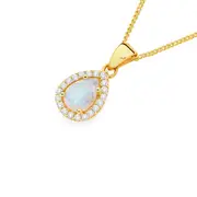 9ct Gold Synthetic Opal & Cubic Zirconia Pendant in White