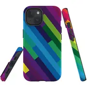 For iPhone 15 Plus Case, Shielding Cover, Lined Rainbow