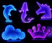 Dolphin/ Unicorn/ Mermaid/ Crown/ Cloud 2-Sided Infinity Tunnel Light Lamp USB