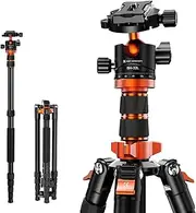 [K&F Concept] 78 inch/198cm Camera Tripod,Travel Tripod 3 Sections Central Axis with 32mm Metal Ball Head Load Capacity 26.4 lbs/12KG for DSLR Cameras Indoor Outdoor Use