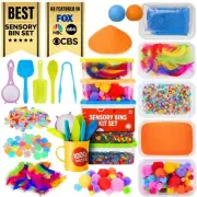 Lolo Toys Sensory Kit - 5 Bins with Lids, Play Tools, Sand, Clay & Beads Toddler