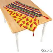 Fiesta Reversible Table Runner Hot Red Chilies Colorful Stripes Home Linen